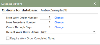 Database Options Window Database Options Window