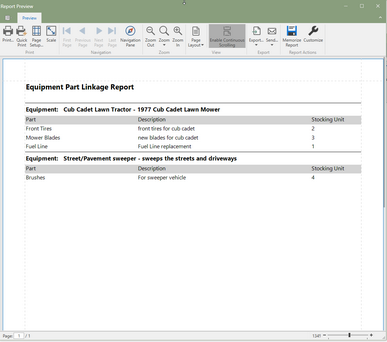 Equipment Part Linkage Report (Click to Enlarge) Equipment Part Linkage Report (Click to Enlarge)