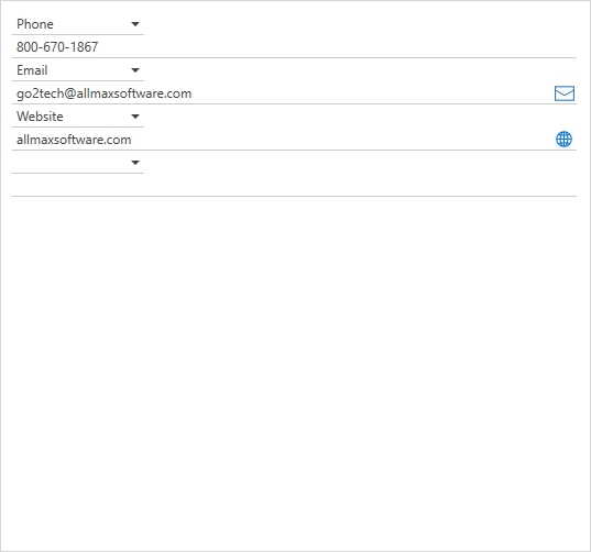 Example of contacts with hyperlink icons