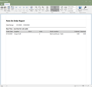 Parts on Order Report (Click to Enlarge) Parts on Order Report (Click to Enlarge)