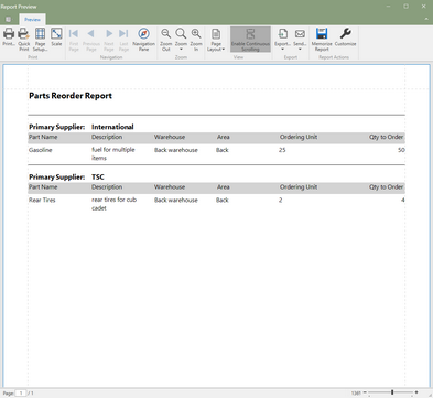 Parts Reorder Report (Click to Enlarge) Parts Reorder Report (Click to Enlarge)