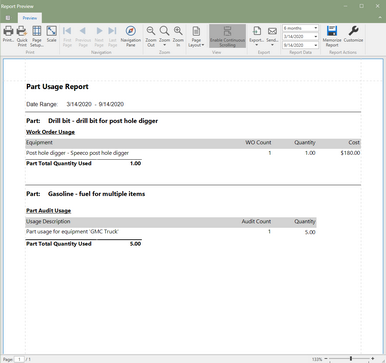 Part Usage Report (Click to Enlarge) Part Usage Report (Click to Enlarge)