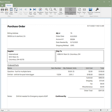 Purchase Order Report (Click to Enlarge) Purchase Order Report (Click to Enlarge)