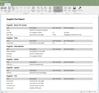 Supplier Part Report Supplier Part Report